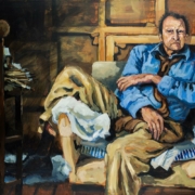 LUCIAN IN AN ARMCHAIR, 80cm x 105cm, Acryl auf Leinwand