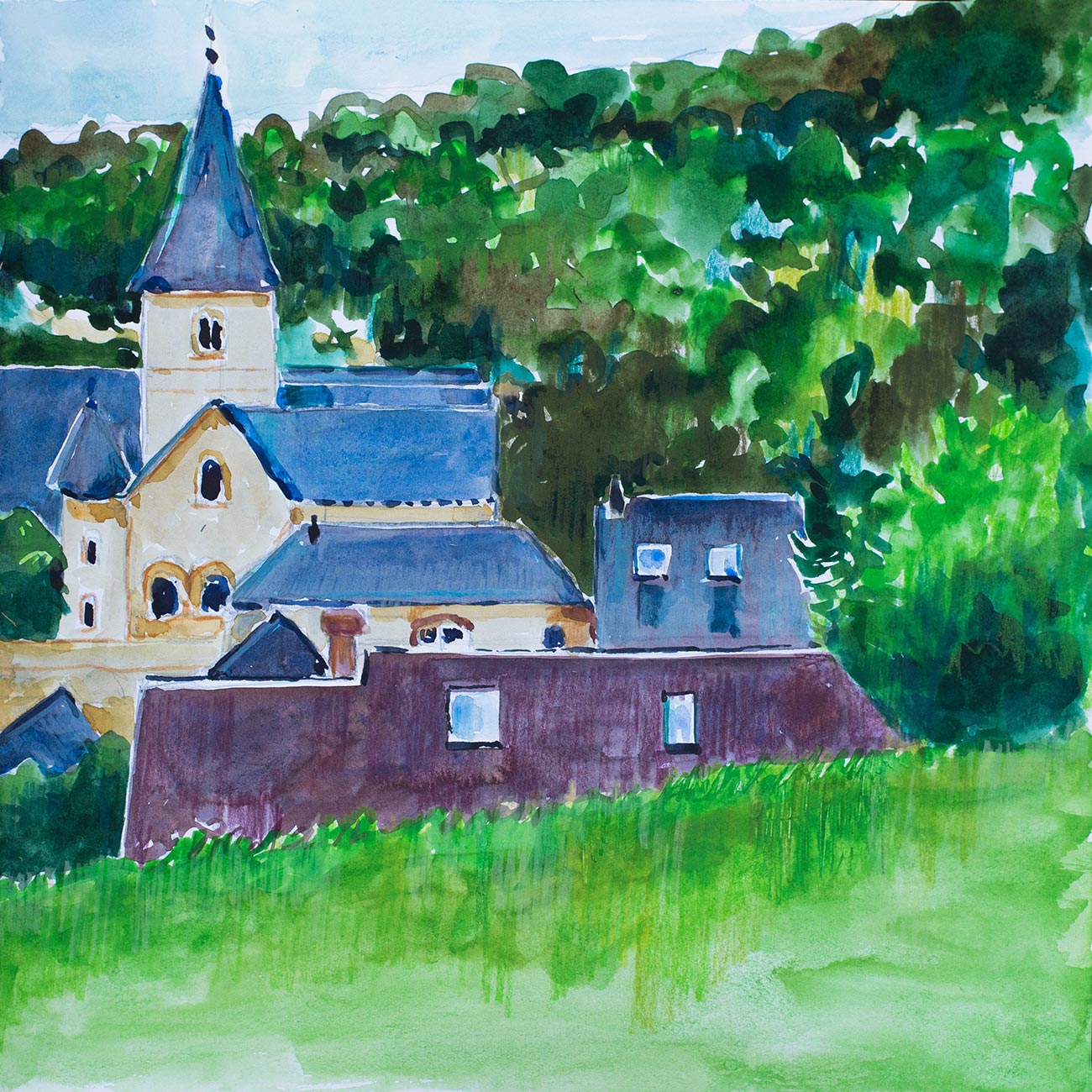 La Dronne, 25cm x 25cm, Aquarelle, Skizzenbuch
