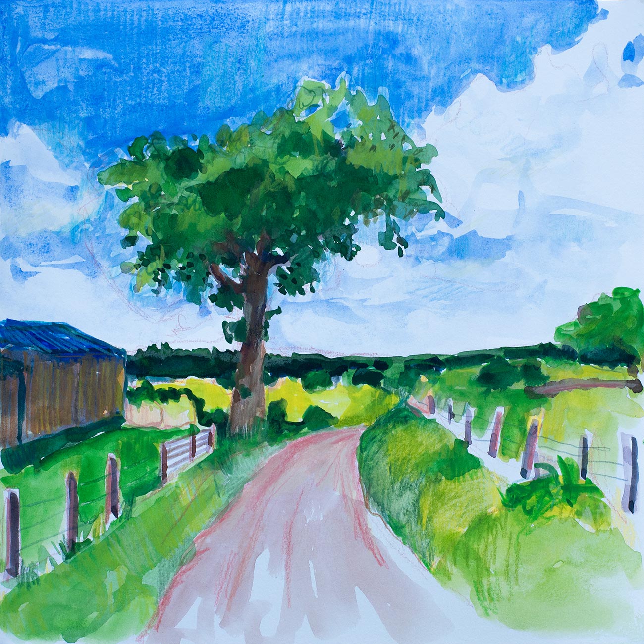 Le Petit Wuy, 25cm x 25cm, Aquarell und Buntstift, Skizzenbuch