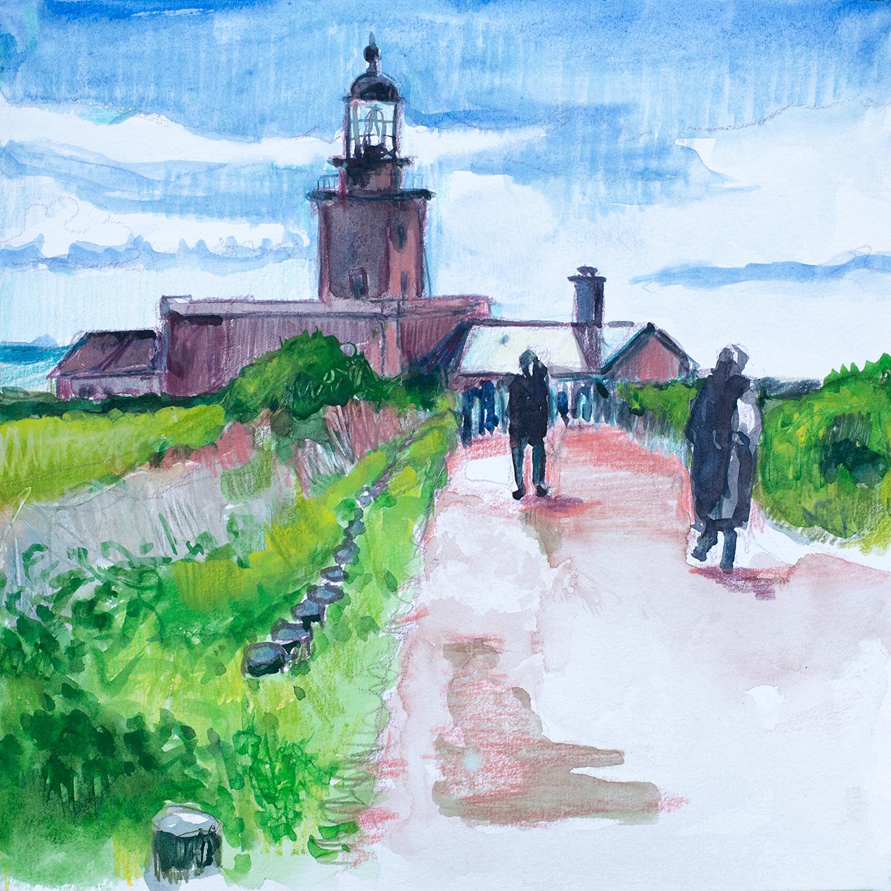 Phare de Carteret, 25cm x 25cm, Aquarell und Buntstift, Skizzenbuch